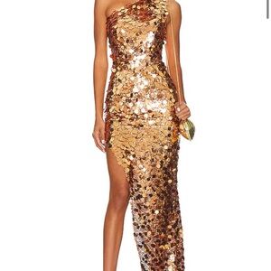 COPY - Bronx and Banco - Farah One Shoulder Gown in Gold Sequin
